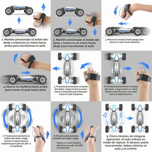 Vista 6 de LOOZIX Coche de Acrobacias RC con Detección de Gestos Escala 1:10, Control Remoto 4WD Controlado por Gestos de Mano Transformable, Vehículo de Doble
