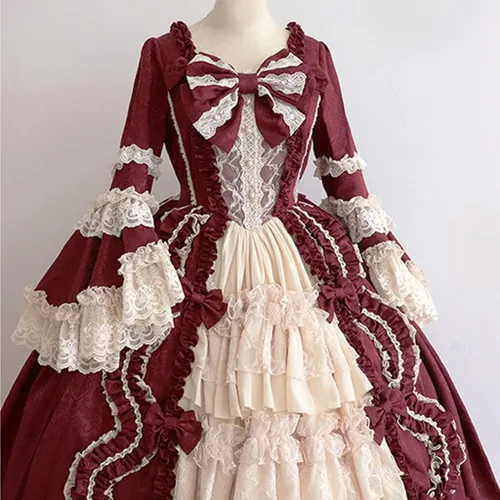 Vista 6 de Vestido de Lolita francesa para mujer, vestido victoriano, vestido renacentista, disfraz de princesa, manga acampanada, corte de lujo, cosplay