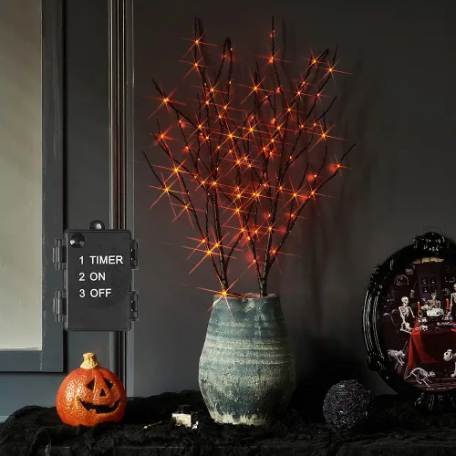 Vista 10 de Hairui Ramas de abedul iluminadas que funcionan con pilas, con 8 funciones, 100 luces multicolor y blancas cálidas, ramas preiluminadas