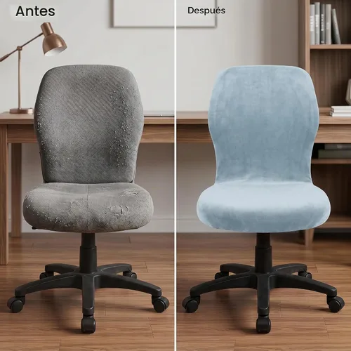 Vista 6 de Fundas elásticas de terciopelo para sillas de oficina sin brazos, funda elástica colorida para sillas de escritorio (azul bebé)