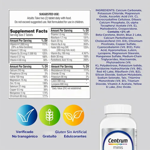 Vista 9 de Centrum Minis Silver Multivitamínico para hombres 50 Plus, suplemento multivitamínico/multimineral, vitamina D3, vitaminas B y zinc, ingredientes