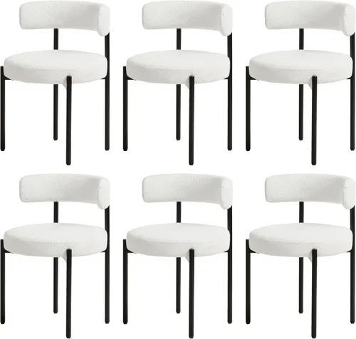 Vista 32 de Juego de 2 sillas de comedor Boucle, sillas de comedor beige con asiento tapizado y respaldo redondo, sillas de cocina modernas de mediados de siglo