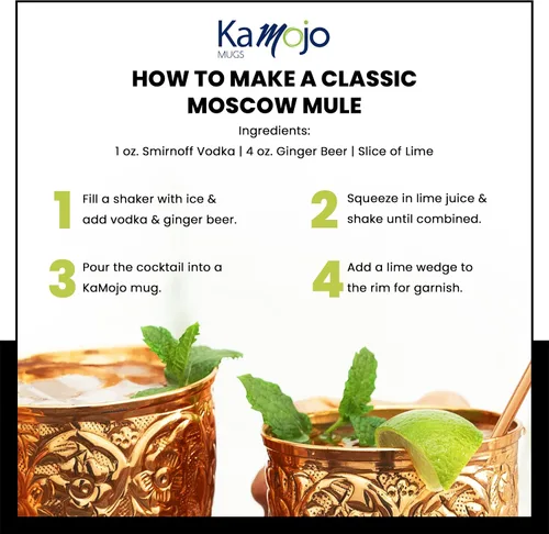 Vista 7 de Kamojo Moscow Mule Cups - Juego de 4 tazas de cobre Moscow Mule de primera calidad con diseño único en relieve y antideslustre, revestimiento