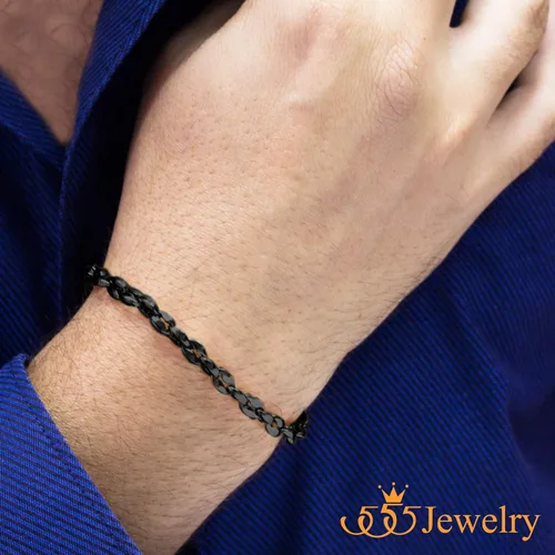 Vista 3 de 555Jewelry Pulsera unisex de cadena de eslabones de grano de café hueco de acero inoxidable Negro