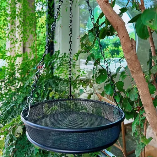 Vista 2 de Paquete de 2 comederos para pájaros con plataforma de malla metálica Atrae pájaros, colgando para jardín y patio