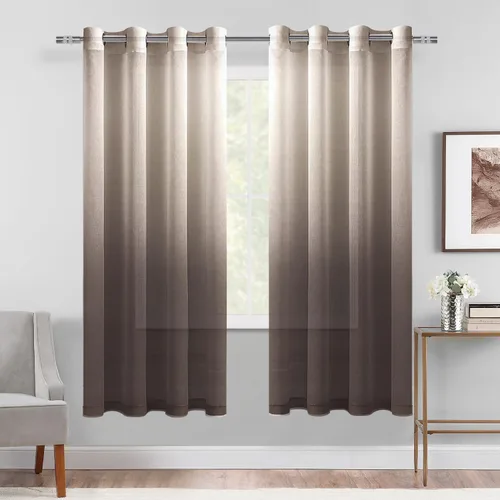Vista 11 de DWCN Cortinas Transparentes Ombré - Cortinas de Lino Sintético con Gradiente Semi Voile con Ojales en la Parte Superior para Dormitorio y Sala