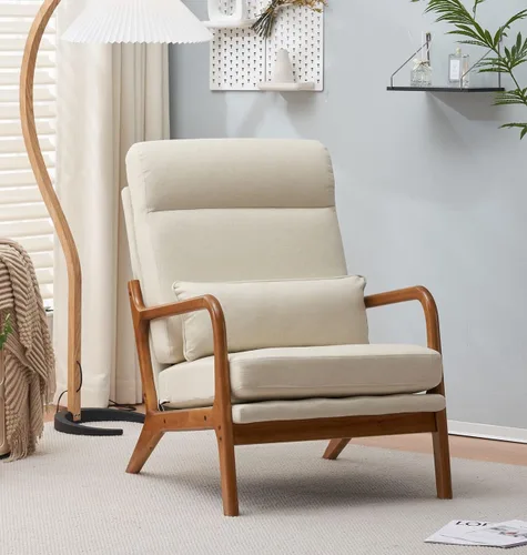 Vista 14 de JOYBASE Silla decorativa de salón, silla moderna de mediados de siglo, silla de respaldo alto, sillón con marco de madera, cómoda silla de lectura