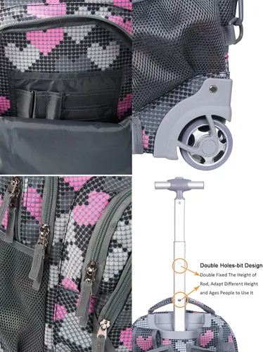 Vista 6 de Tilami Kids mochila con ruedas 18 pulgadas Mochila para laptop para niños y niñas