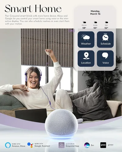 Vista 2 de Graywind Persianas enrollables inteligentes, persianas tejidas naturales para ventanas, control Alexa y Google, persianas motorizadas con control