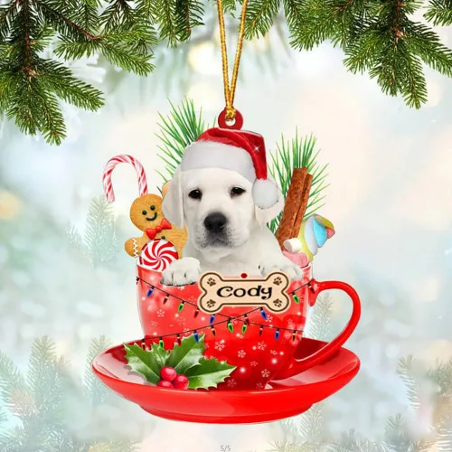 Vista 39 de NAZENTI Adorno personalizado de Alaskan Malamute en taza roja, adorno de Navidad personalizado para perros amantes de las mascotas, colgante