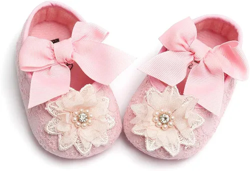 Vista 4 de Ohwawadi Zapatos de bebé para niña, zapatos planos Mary Jane de princesa para vestido de boda, zapatos de cuna para recién nacidos, bebés, bebés