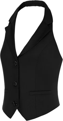 Vista 2 de Belle Poque Chaleco vintage para mujer, con solapa, cuello halter, con botones, con bolsillos