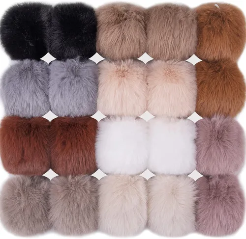 Vista 8 de BQTQ 20 pompones de piel sintética para manualidades, pompón esponjoso con lazo elástico para sombreros, llaveros, bufandas, guantes, bolsas