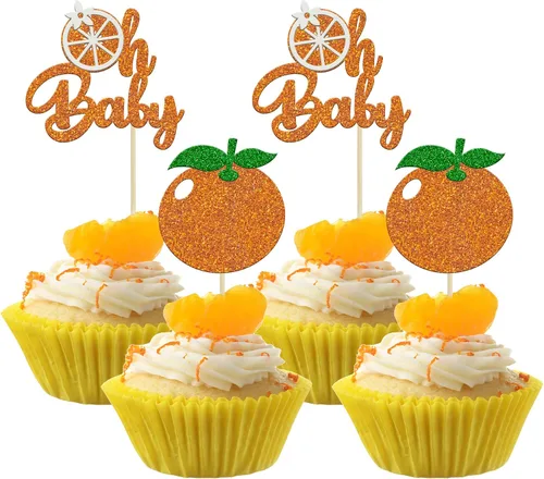 Vista 15 de 24 piezas de decoración de cupcakes con purpurina de fresa Oh Baby con temática de frutas, baby shower, para revelación de género, baby shower