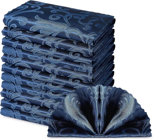 Vista 9 de 4 Piezas de Servilletas de Damascene de Onda Enrollada de Jacquard de Satén Azul Profundo del Mar, Servilletas de Tela de 17 x 17 Pulgadas Azul Deep