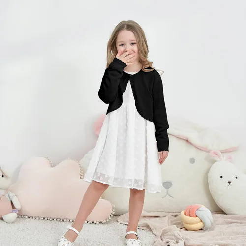 Vista 3 de Bolero de manga larga con brillo para niñas, cardigan con cierre de botón, de punto, para niñas de 3 a 12 años Negro