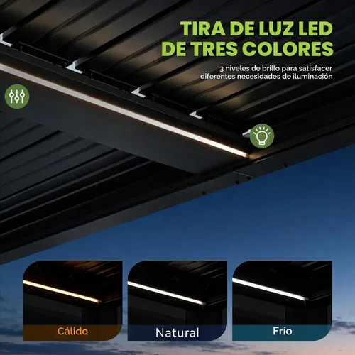 Vista 4 de Aoxun Motorized Louvered Pergola 9'x12' with LED Lights & Power Outlet