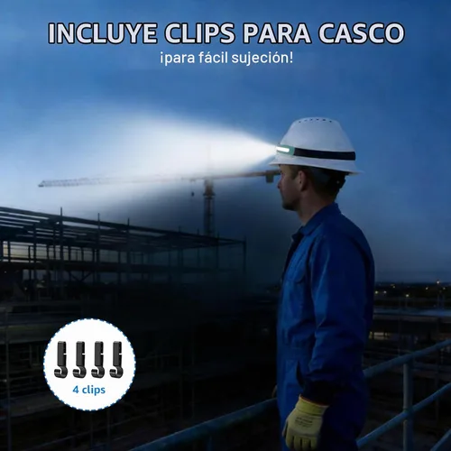 Vista 4 de Nessciera Linterna LED recargable (Azul), 400 lúmenes, haz ancho de 230°, USB-C, IPX4, 5 modos — Banda ajustable ligera; clips para casco