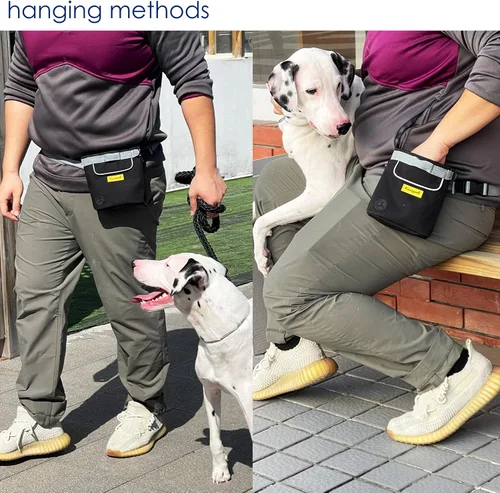 Vista 5 de Bolsa de premios para perros Raisingwell para caminar y entrenar con clicker, bolsa de silicona de 2 tazas, pequeña riñonera para cachorro, kit