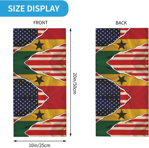 Vista 2 de Neck Gaiter Ghana Ghanaian American Flag USA Friendship Face Cover Scarf Uv Sun Protection Balaclava Head Mask for Men Women Fishing Mask Hiking