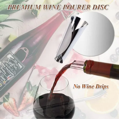 Vista 2 de Disco vertedor de vino, discos de tapón y vertedor de vino plateado, papel de aluminio, reutilizable, disco de vertido de botella de vino, 15