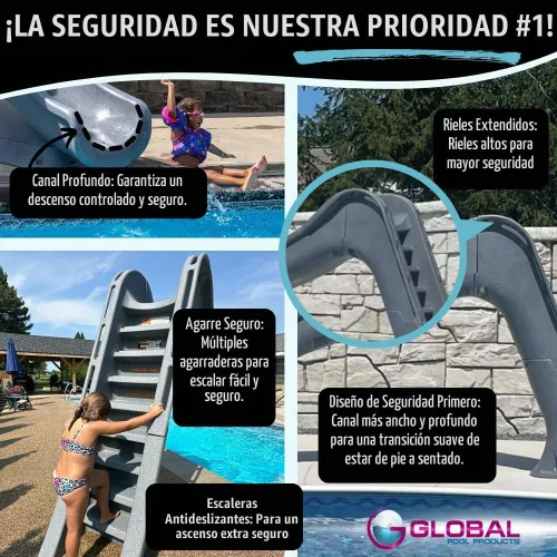 Vista 4 de Global Pool Products Splash Piscina enterrada tobogán acuático montado en la cubierta curva derecha gire gris GPPSSP-Gris-R