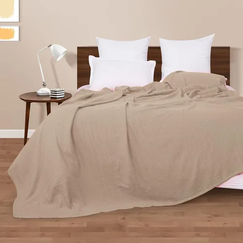 Vista 4 de BOUTIQUO - Cobija de cama 100% algodón, cobija térmica transpirable tamaño individual 60"x90", suave cobija de punto panal 152cmx229cm, cobija