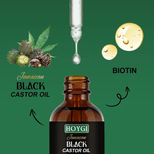 Vista 2 de HOYGI Aceite de ricino negro jamaicano para el crecimiento del cabello, aceite de ricino prensado en frío con biotina para todos los estilos