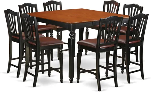 Vista 7 de East West Furniture CHEL5-BLK-LC - Juego de mesa de comedor de 5 piezas de altura de mostrador, incluye una mesa de cocina cuadrada con hojas