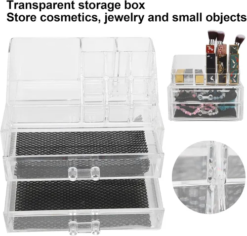 Vista 6 de Caja de almacenamiento de maquillaje, organizador transparente de dos niveles, joyería cosmética, lápiz labial, soporte para exhibición de lápiz