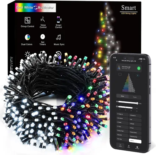Vista 11 de BrizLabs - Luces de Navidad inteligentes, 100 luces LED que cambian de color, 33 pies, control por aplicación/voz, luces de árbol de Navidad