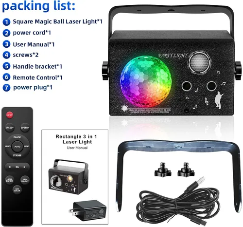 Vista 6 de Luces cuadradas para fiesta, 4 modos de luz de discoteca activada por sonido con control remoto y estroboscópico, luces de escenario de baile