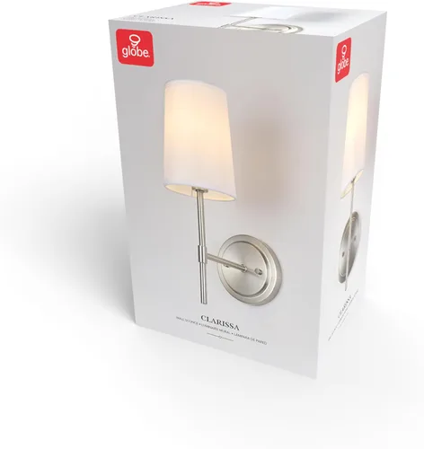 Vista 11 de GLOBE Electric 51858 Clarissa - Aplique de pared de 1 luz, níquel cepillado, pantalla de tela blanca, bombilla no incluida (paquete de 4)