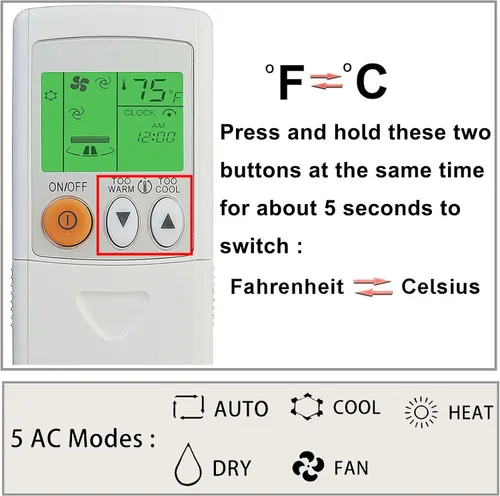 Vista 3 de Mando a distancia de repuesto universal para todos los acondicionadores de aire Mitsubishi (Fahrenheit)