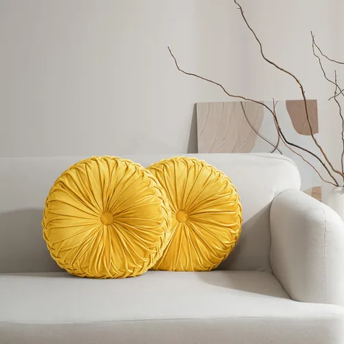 Vista 12 de HIG - Juego de 2 almohadas decorativas plisadas redondas de terciopelo verde manzana