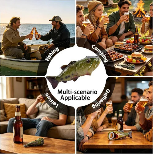 Vista 9 de Abrebotellas de pescado de lubina, abrebotellas de cerveza, creativo, resina, verde