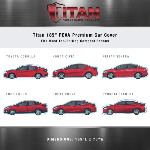 Vista 5 de Titan Premium - Funda de coche PEVA multicapa para sedanes compactos de 176 a 185 pulgadas. Impermeable, protección UV, forro protector