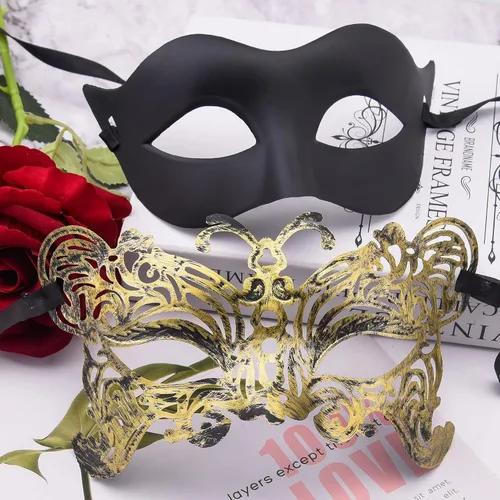 Vista 3 de FEQO 48 máscaras de mascarada, máscaras antiguas vintage venecianas