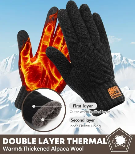 Vista 2 de Guantes de invierno para hombres y mujeres, guantes cálidos para pantalla táctil, para clima frío, guantes térmicos de lana para adultos