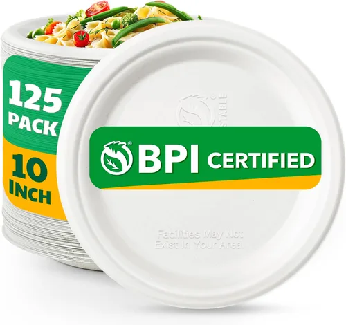 Vista 11 de 125 unidades de platos de papel compostables, platos desechables resistentes de 6 pulgadas por bagazo biodegradable, platos de postre a granel