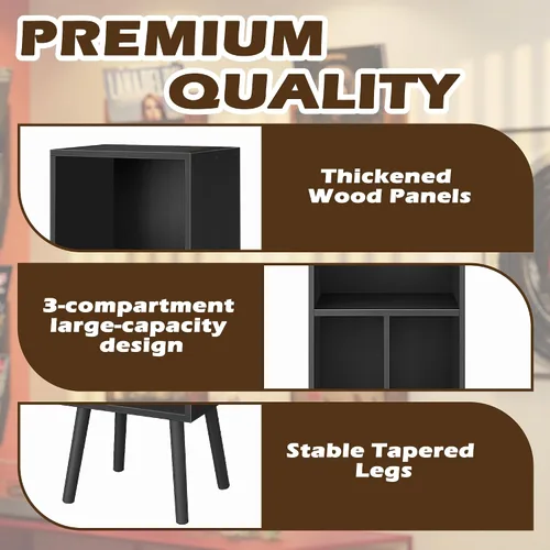 Vista 4 de Soporte para tocadiscos con almacenamiento de vinilo, soporte de madera para discos de vinilo de 3 niveles, gabinete para tocadiscos, soporte