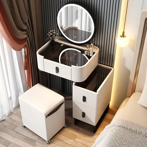 Vista 27 de Vanity Desk with Mirror and Drawers, White Vanity with Mirror, Wooden Makeup Desk for Bedroom Dressing Room, with Adjustable Brightness Mirror,Dark