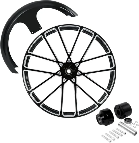 Vista 51 de TCMT Llanta de rueda delantera de 21", buje de rueda de brida de doble disco con guardabarros delantero negro sin pintar, compatible con modelos