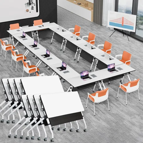 Vista 50 de Mesa de conferencias plegable, mesas de sala de conferencias con ruedas, mesa rectangular grande y plegable para reuniones de 6 a 12 personas, mesa