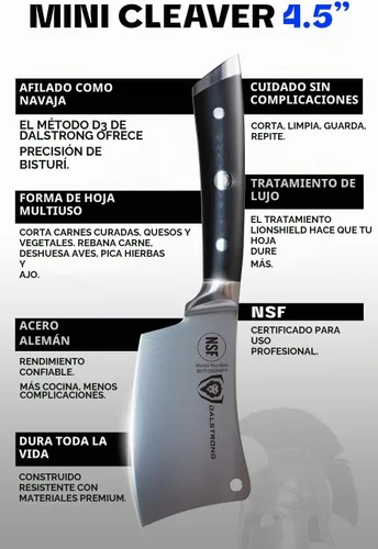Vista 5 de Dalstrong - Cuchillo de carnicero, 4.5 pulgadas, serie Gladiador Elite, cuchillo de cocina resistente para regalo, mango negro, cuchillo afilado