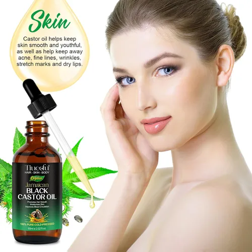 Vista 5 de Tiuedu Aceite de ricino negro jamaicano para el crecimiento del cabello, pestañas y cejas más gruesas, aceite de ricino para cabello, cara, cuerpo
