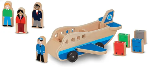 Vista 4 de Melissa & Doug Juego de avión de madera con 4 figuras de juego y 4 maletas