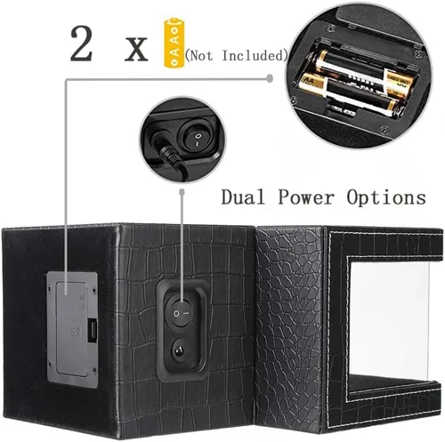 Vista 5 de Bobinadora automática de un solo reloj, en carcasa de madera y cuero negrocuero de fibra de carbono, motor japonés