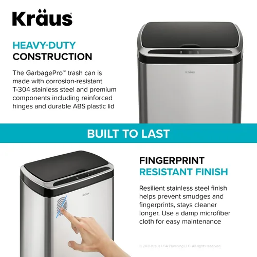Vista 6 de Kraus GarbagePro Bote de basura rectangular de 13 galones manos libres con sensor de movimiento operado por batería en acabado negro mate con tapa