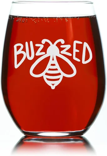 Vista 4 de C M Buzzed Bee - Copa de vino sin tallo, divertido regalo para amantes